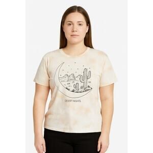 Fifth Sun Women’s Desert Nights Graphic Tee – Size Large, White/Tan Tie-Dye